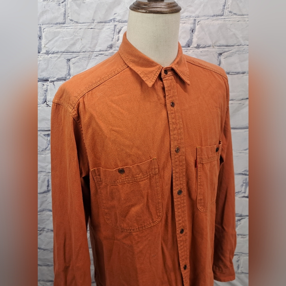 Levi's Men's Vintage 90s Denim Shirt Orange Button Down Size Large - Picture 10 of 16